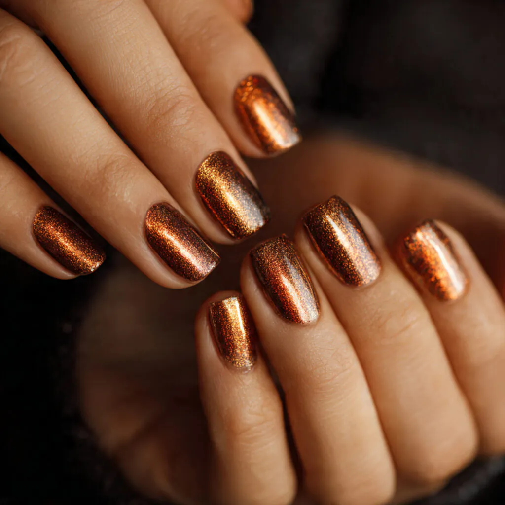 28 Stunning End of Summer Nail Color Ideas You Need to Try Now 11 Bronzed Metallic Nail Ideas