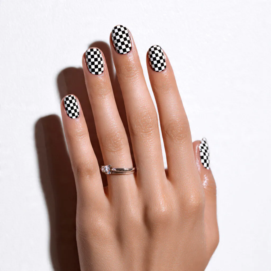 27 Modern Polka Dot Nail Ideas That Prove Dots Never Go Out of Style 24 Checkerboard Dot Nail Ideas