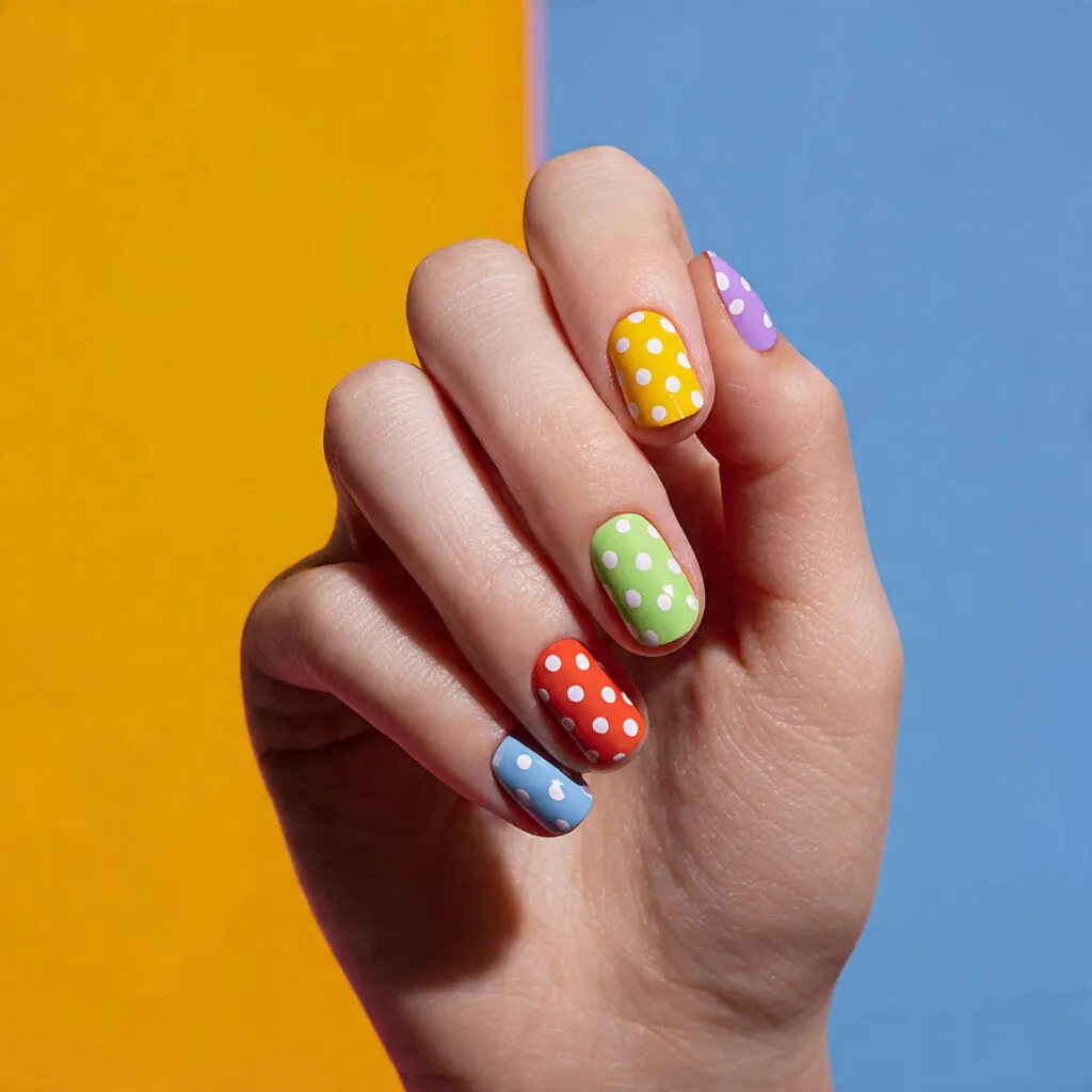 27 Modern Polka Dot Nail Ideas That Prove Dots Never Go Out of Style 26 Mismatched Dot Nail Ideas