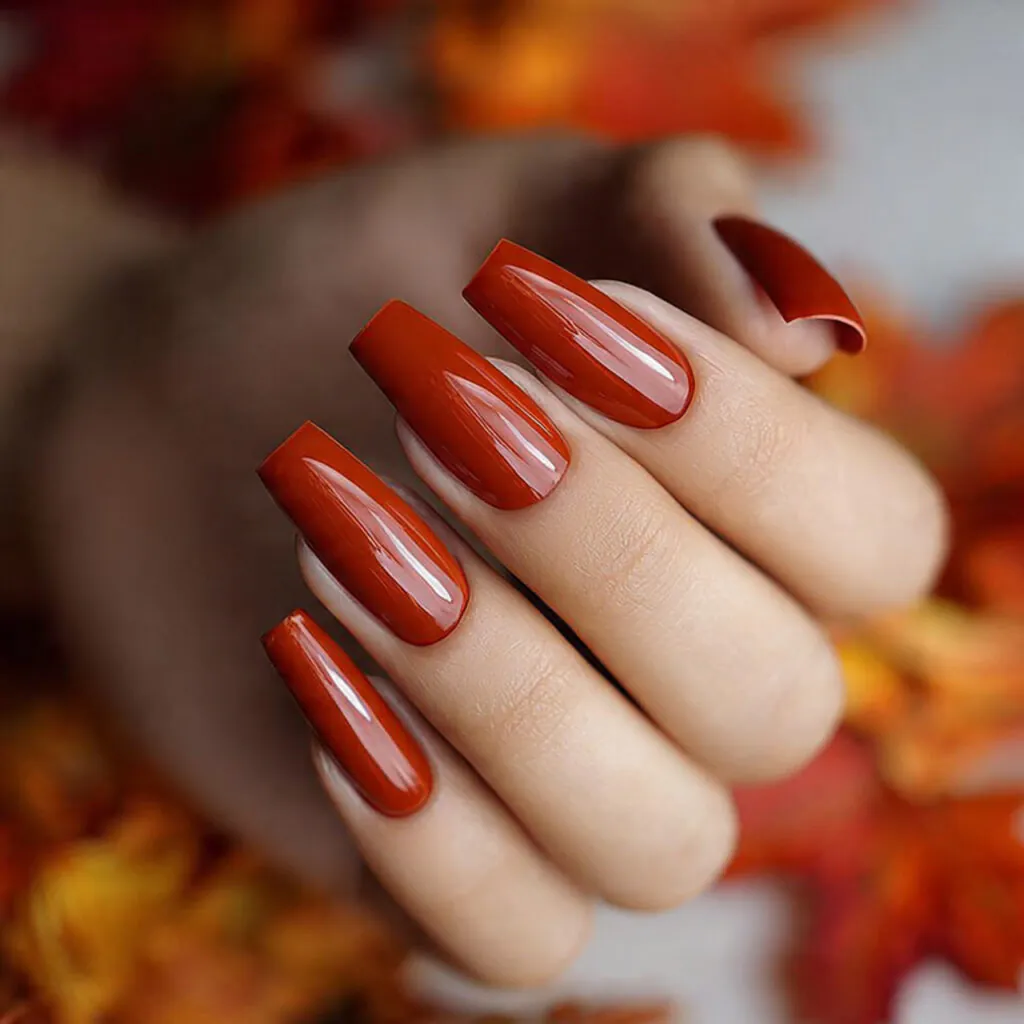 28 Stunning End of Summer Nail Color Ideas You Need to Try Now 5 Burnt Orange Nail Ideas