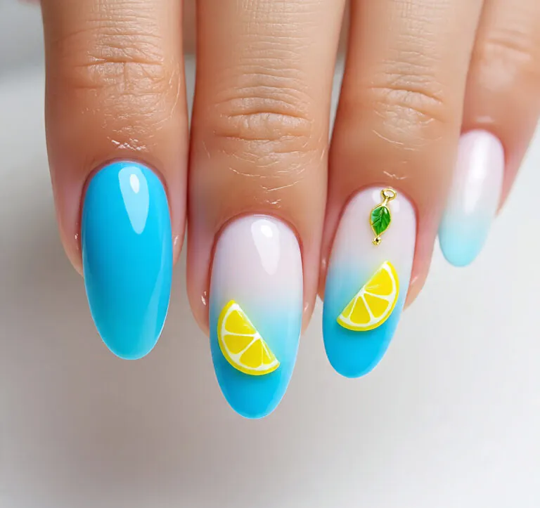 1:1 ratio image lemon and blue nail ideas