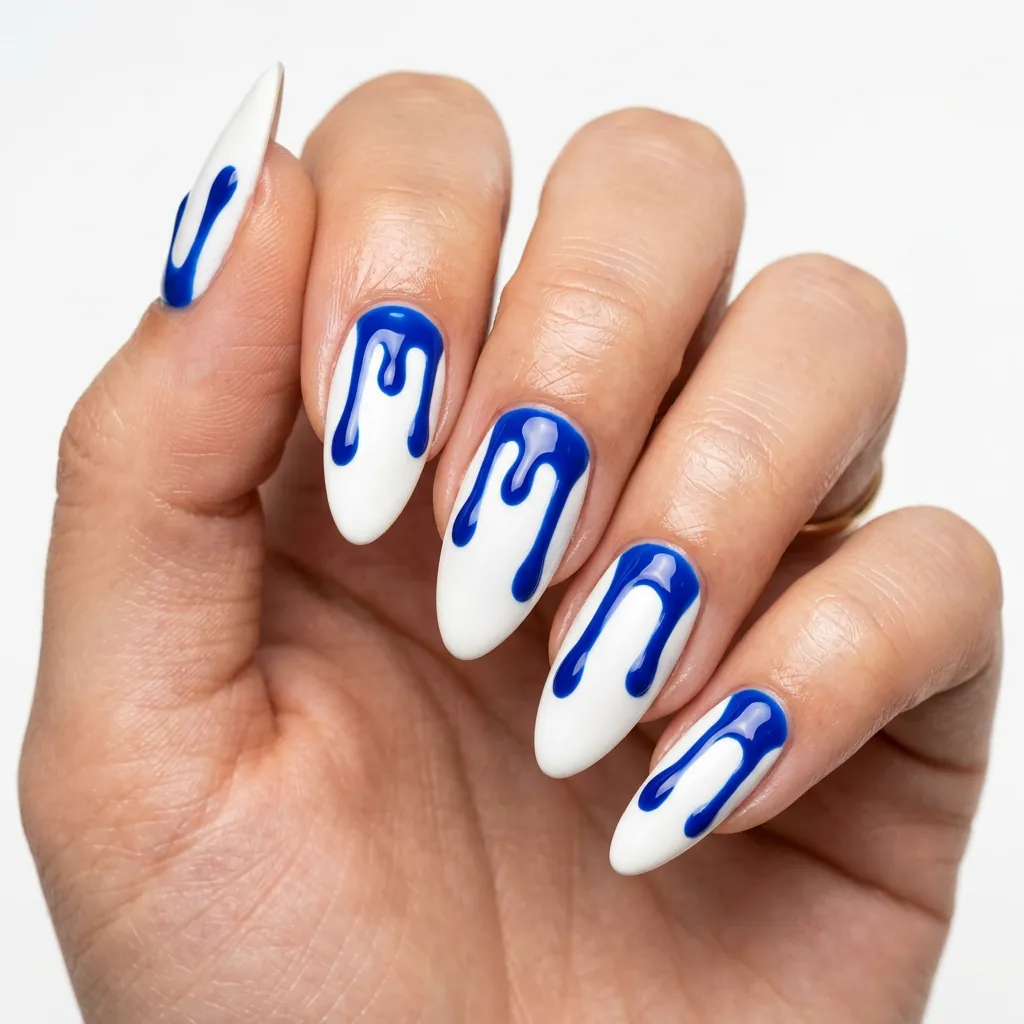 Cobalt Blue Drip Nail Design