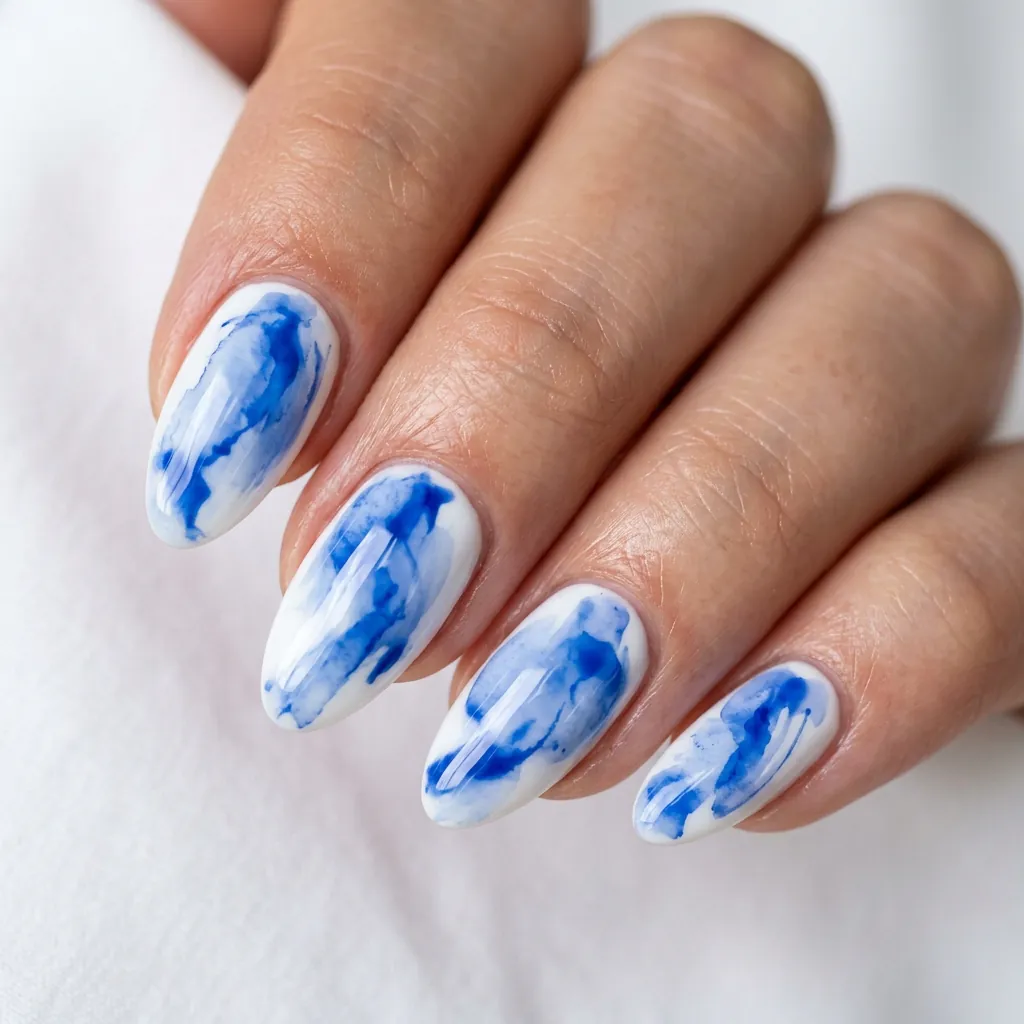 Cobalt Blue Watercolor Nails
