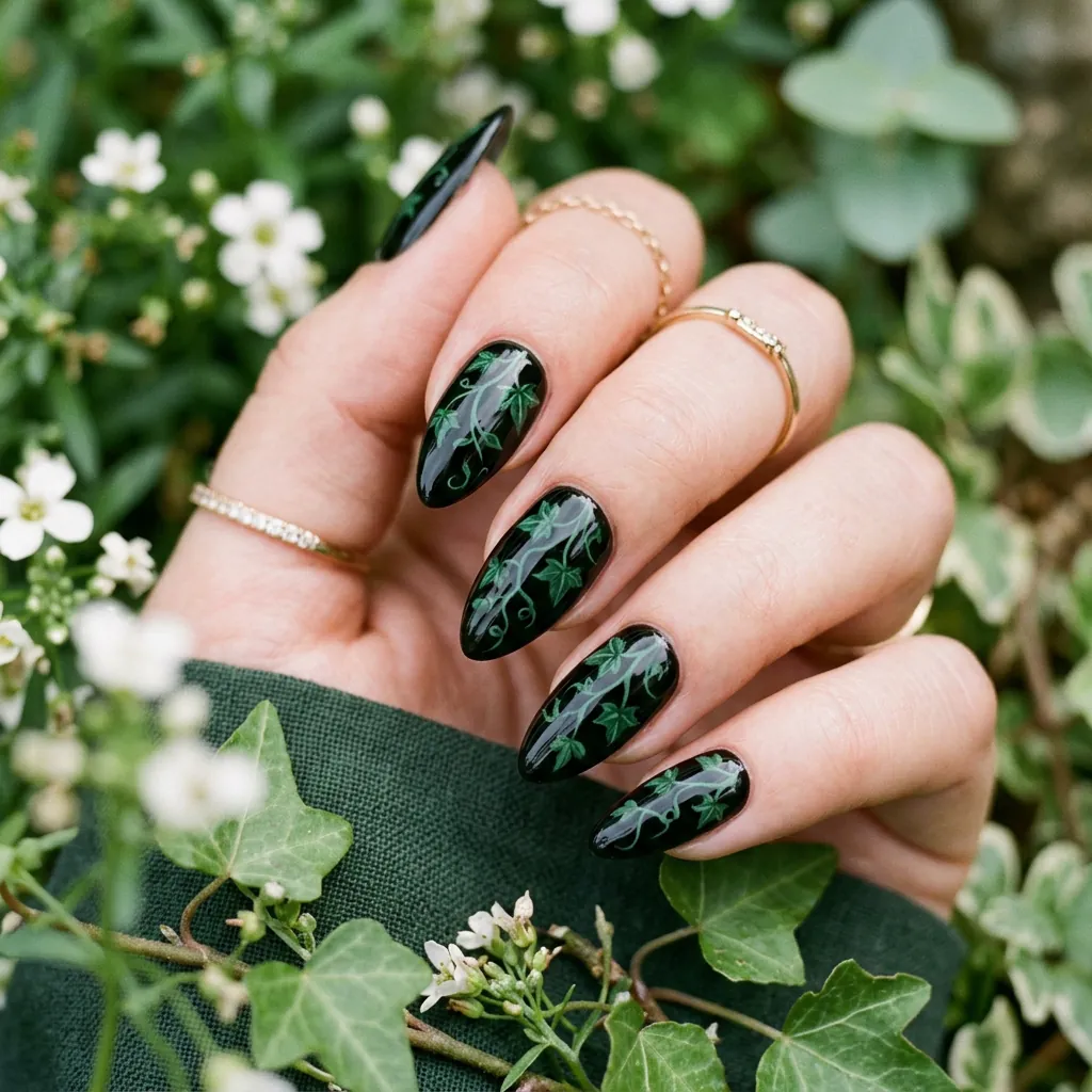 Ivy Leaf Silhouettes over Onyx Black Base Idea