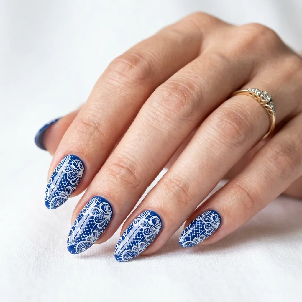 Cobalt Blue Lace Detail Nails