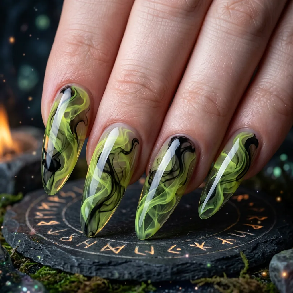 Smudged Smoke Effect in Black and Lime Green Idea