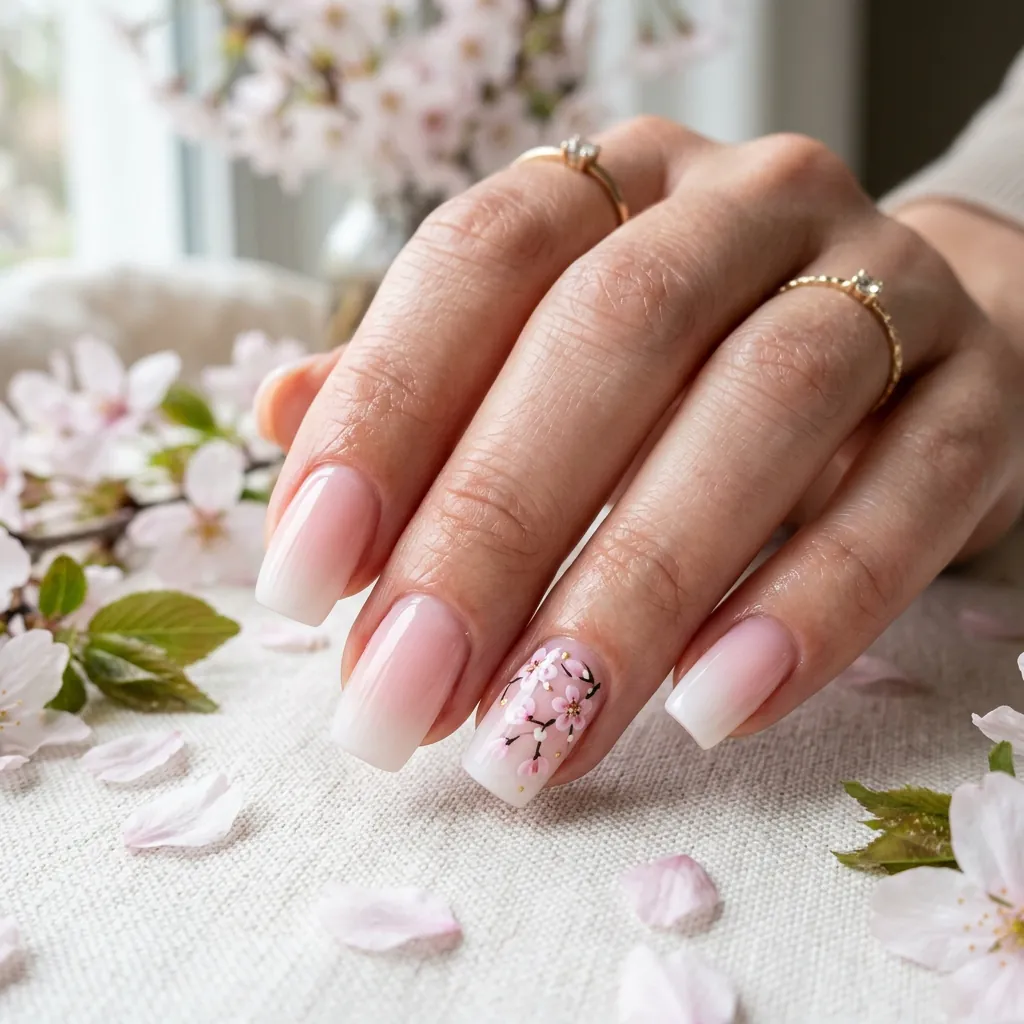 35 Awesome Summer Ombre Nails Ideas for Every Vibe This Season 2026 30 Cherry Blossom Ombre Nails