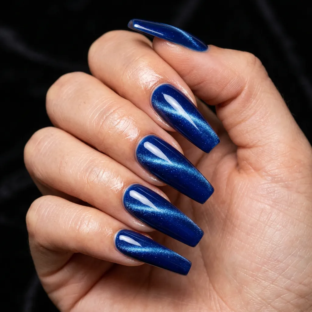 Cobalt Blue Cat Eye Nails