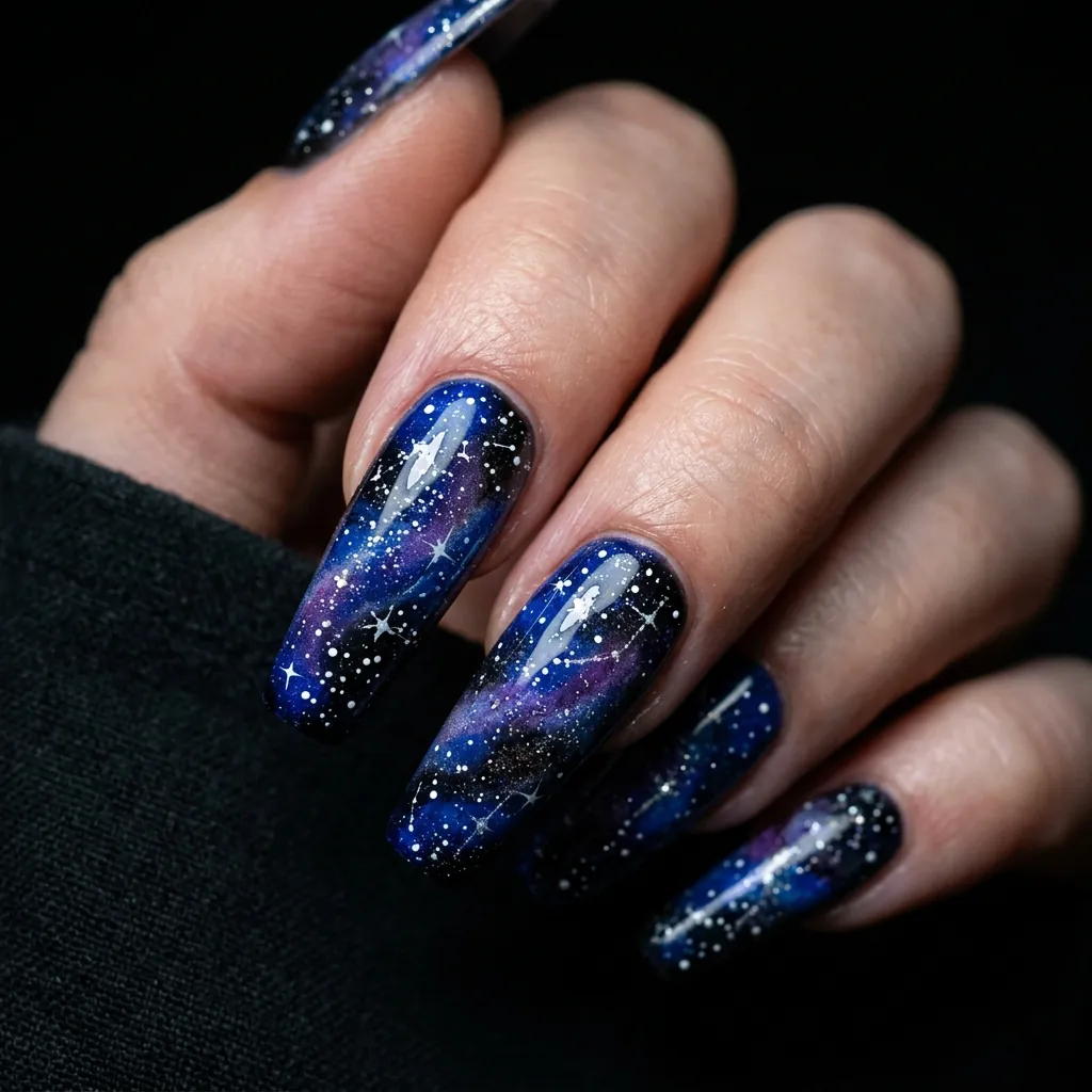 Cobalt Blue Galaxy Nails