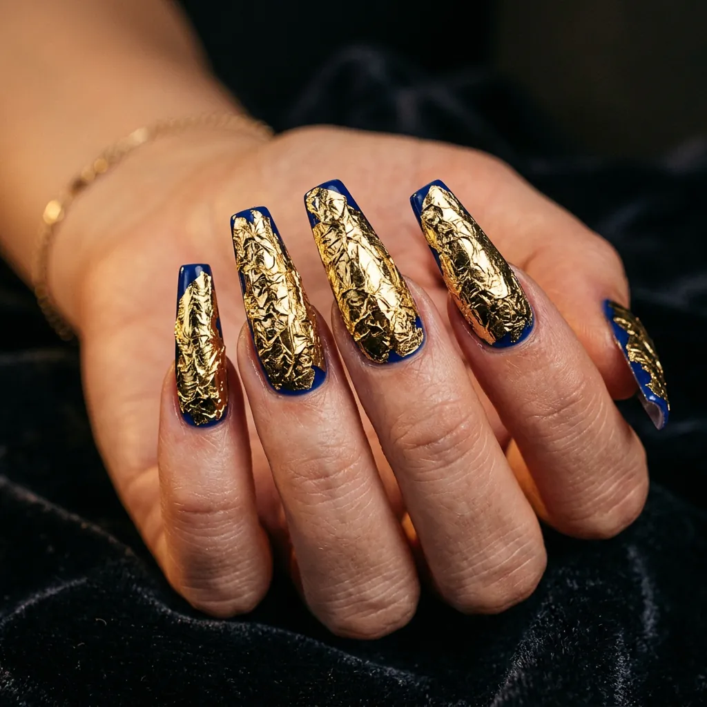 Cobalt Blue Foil Nails