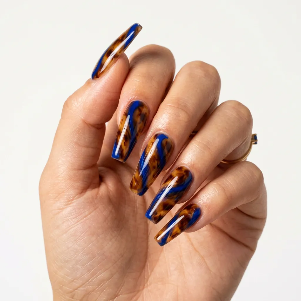 Cobalt Blue Tortoiseshell Nails