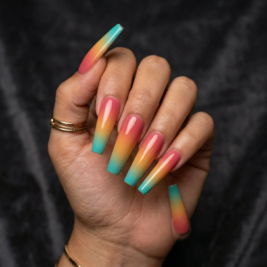 35 Awesome Summer Ombre Nails Ideas for Every Vibe This Season 2026 32 Coffin Shape Ombre Nails