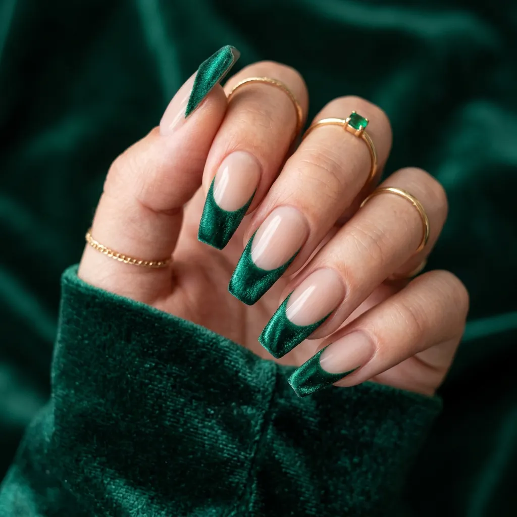Velvet Texture French Tip Coffin Nails