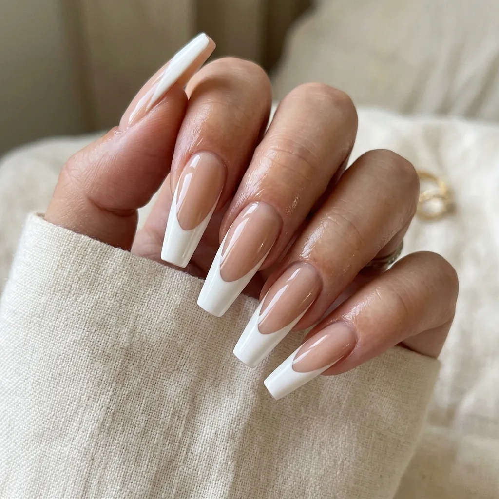 Deep Curved French Tip Coffin Nails