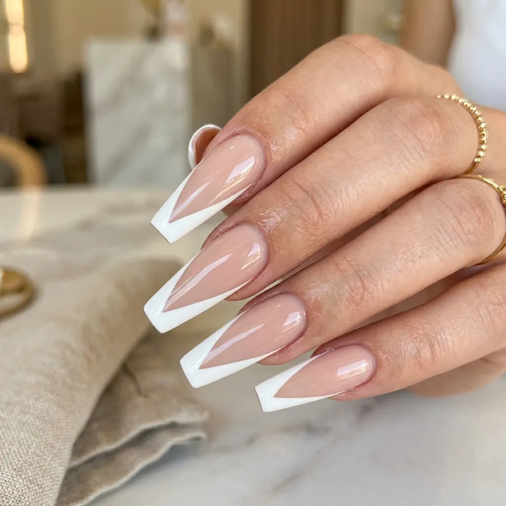 Side Slanted French Tip Coffin Nails