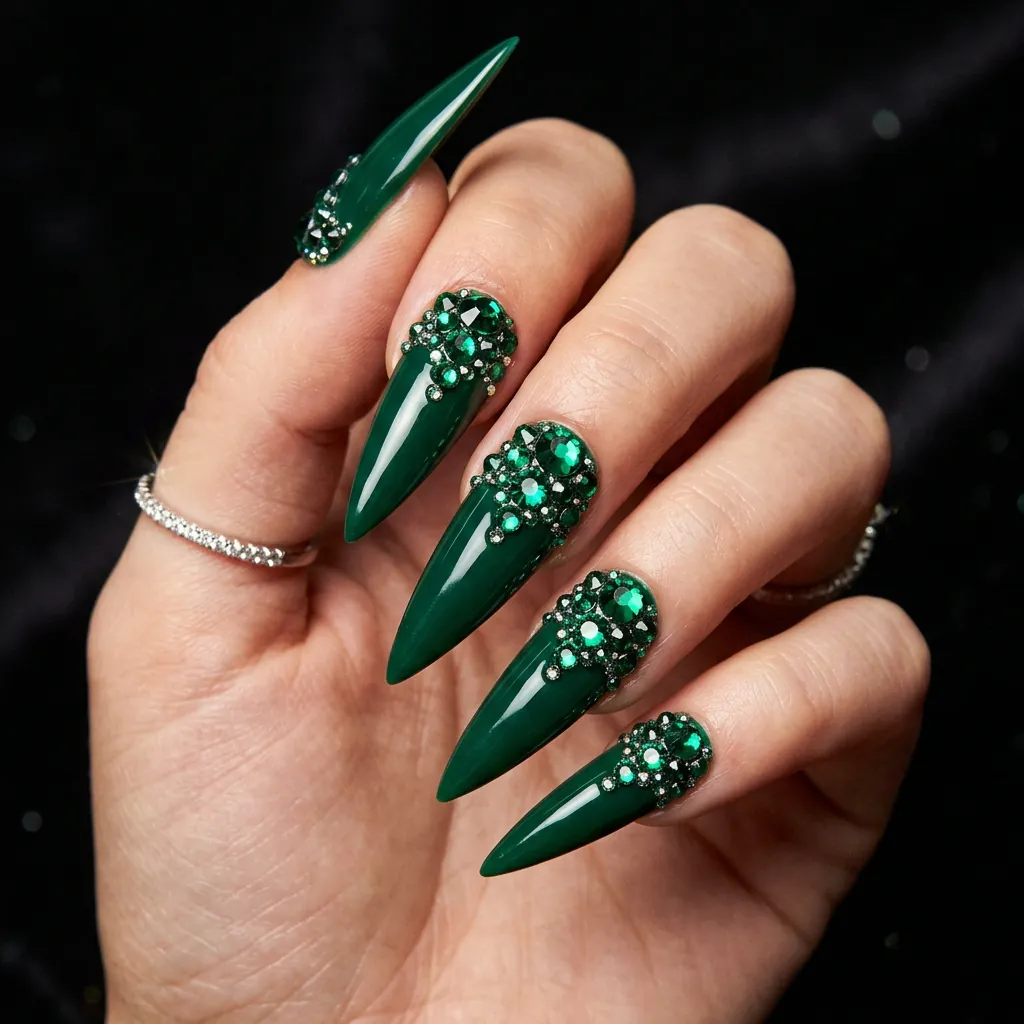 Emerald Green Rhinestone Accents on Matte Black Idea