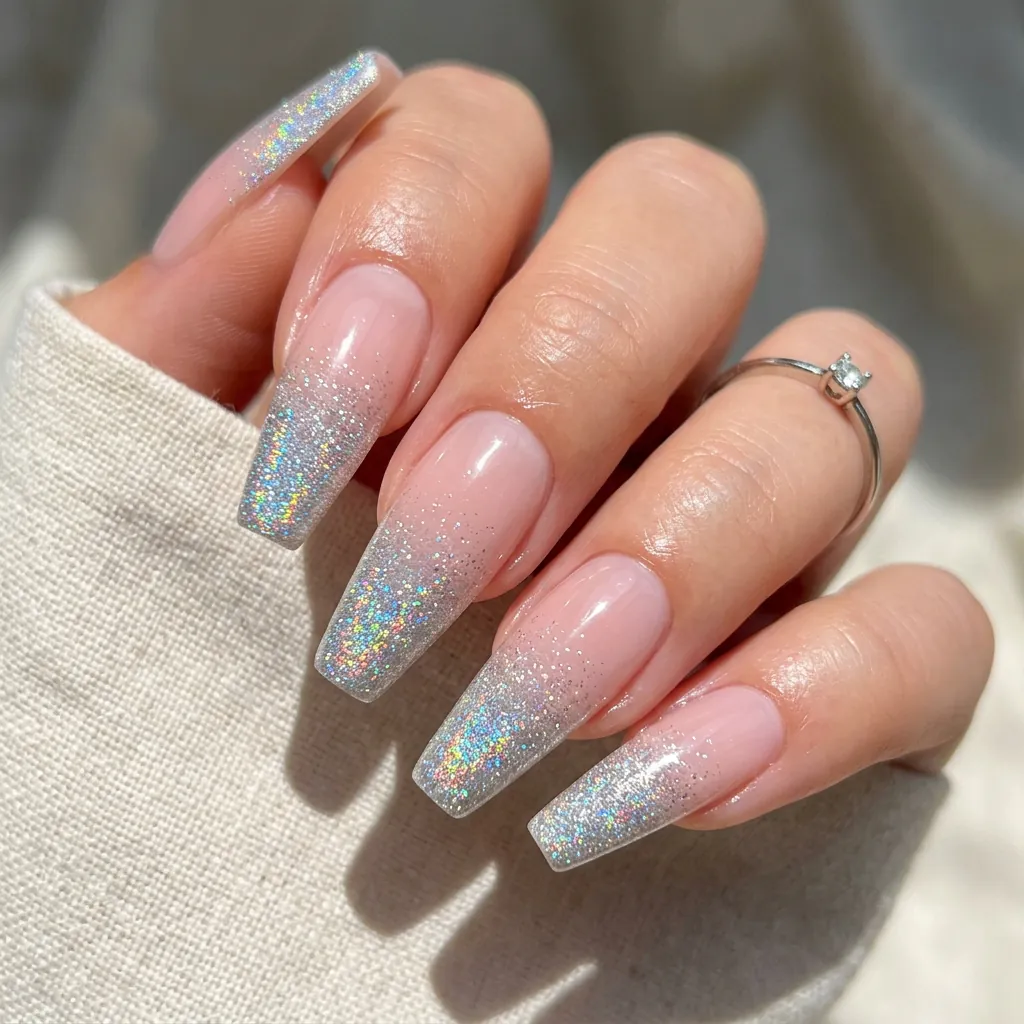 Glitter Ombre French Tip Coffin Nails