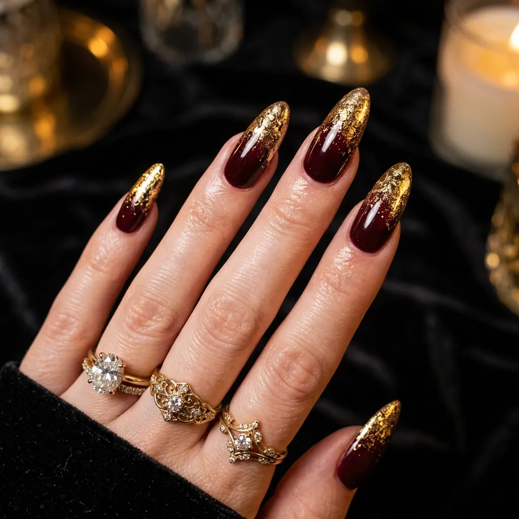 35 Awesome Summer Ombre Nails Ideas for Every Vibe This Season 2026 29 Gold Foil Ombre Nails