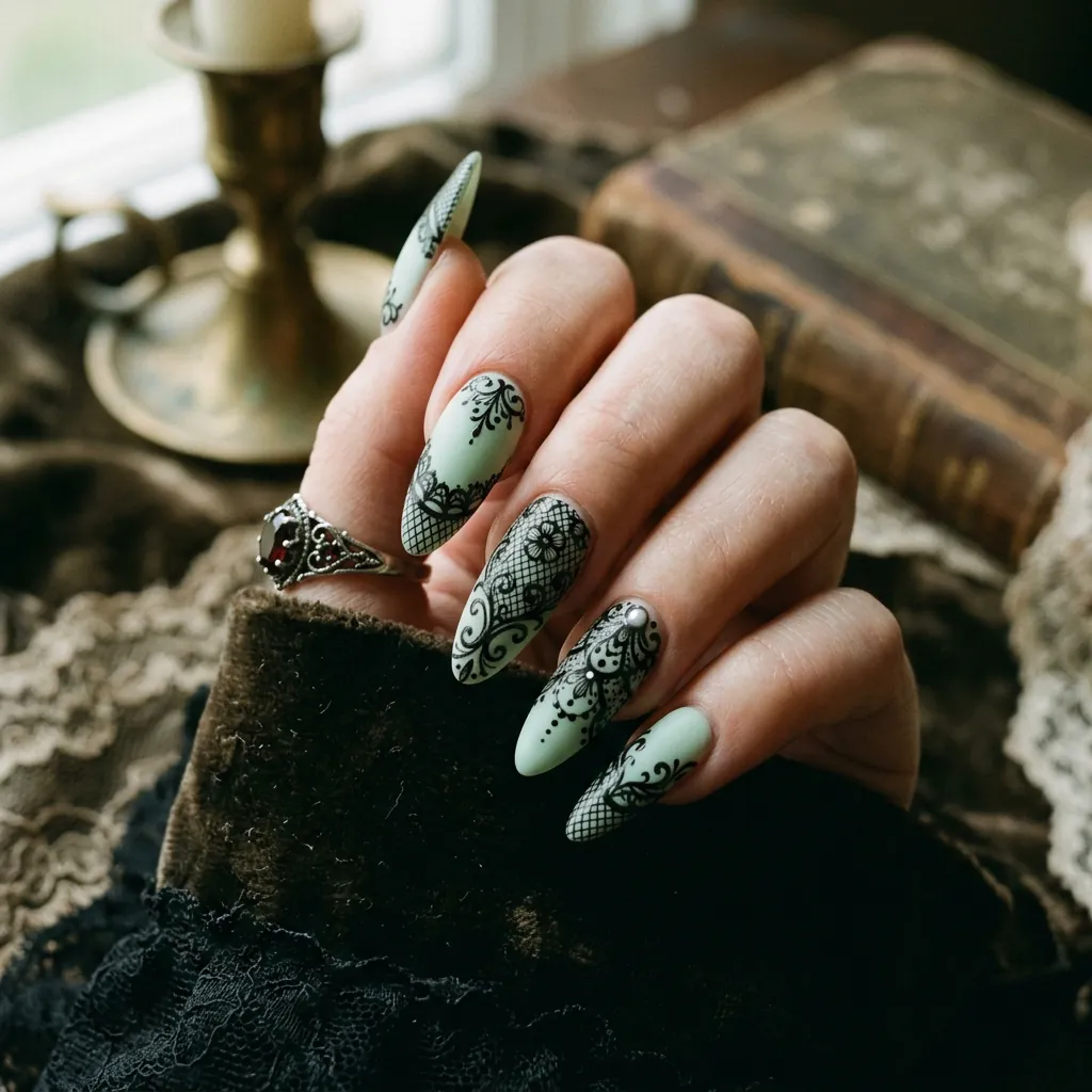 Gothic Black Lace over Pale Green Base Idea