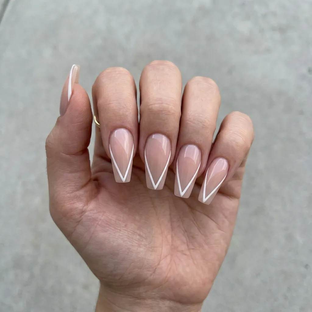Modern V Cut French Tip Coffin Nails