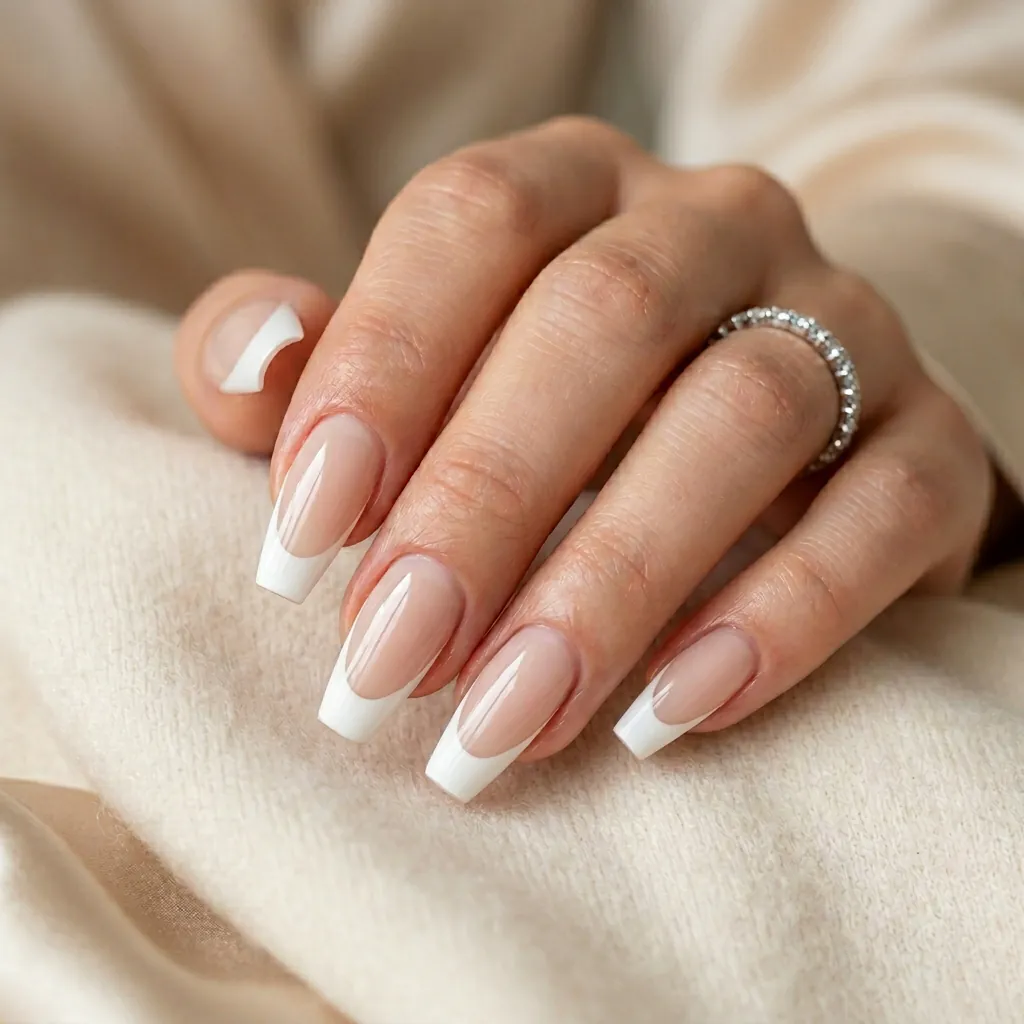 Classic Crisp White French Tip Coffin Nails
