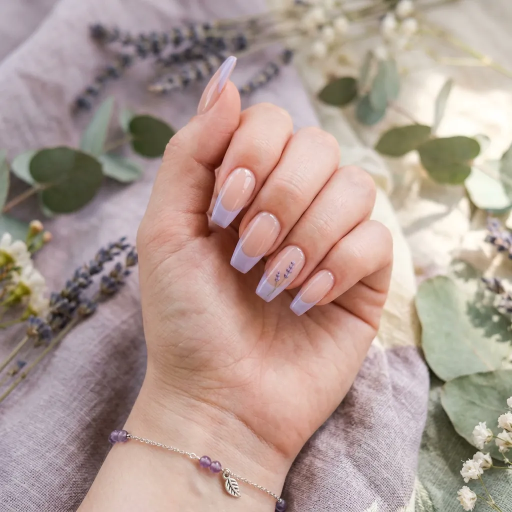 Soft Lavender French Tip Coffin Nails