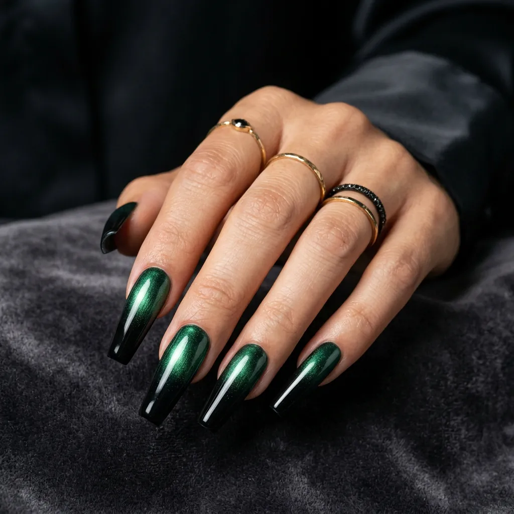 Metallic Deep Green and Black Ombre Idea