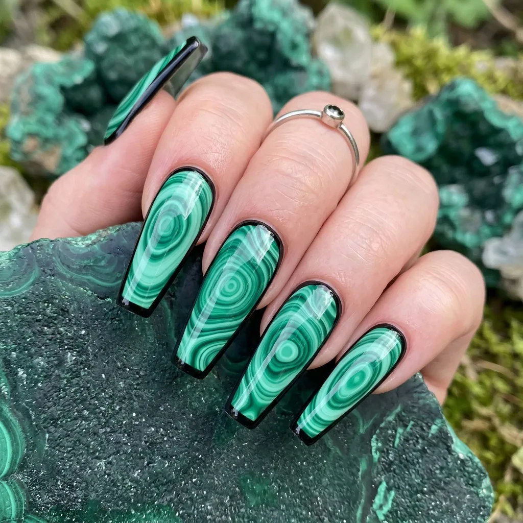 Dark Malachite Stone Pattern with Black Borders Idea