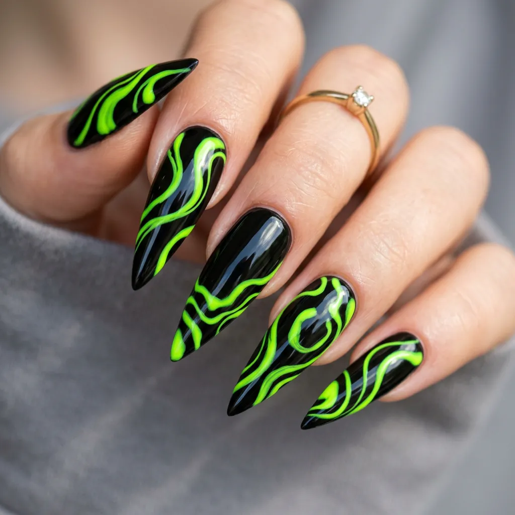 Neon Lime Waves on Midnight Black Base Idea