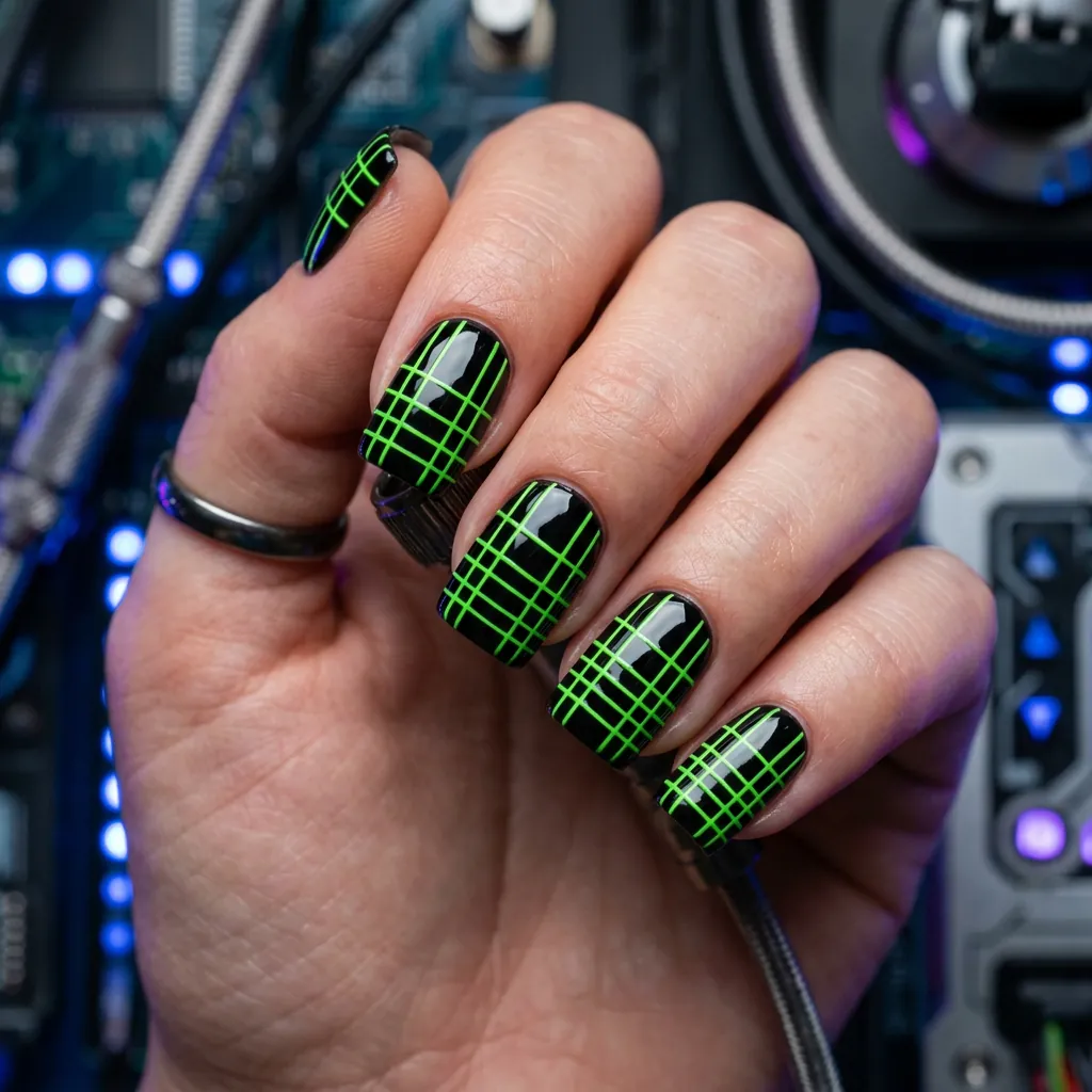 High Gloss Black Base with Electric Green Stripes Idea