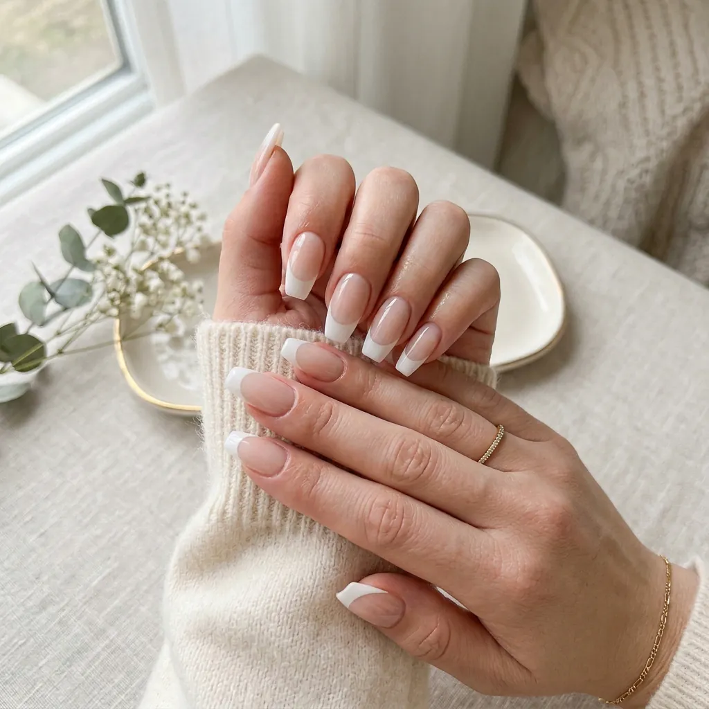 Milky White French Tip Coffin Nails
