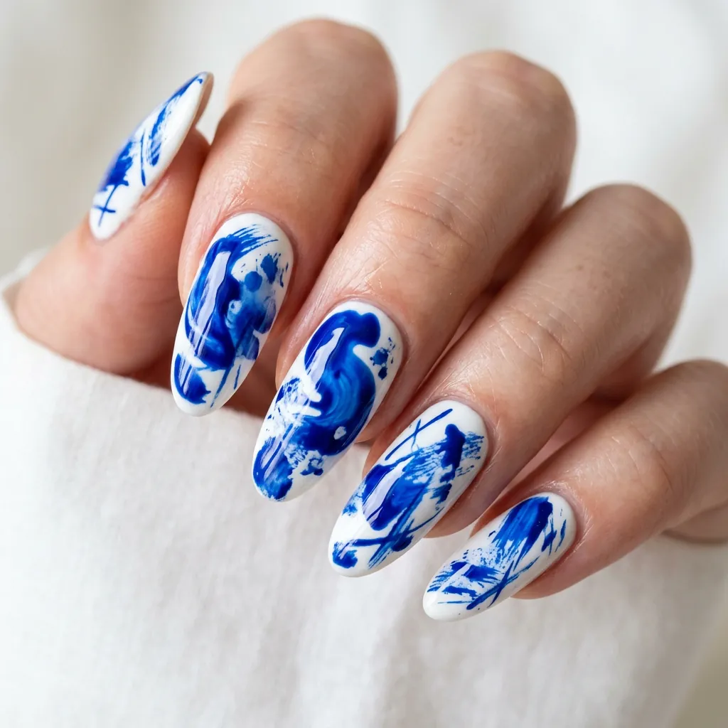 Cobalt Blue Abstract Art Nails