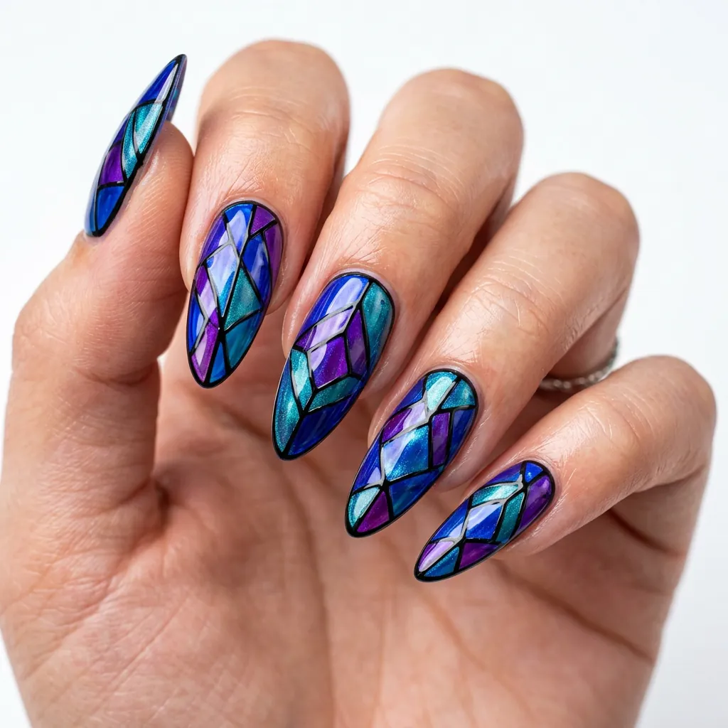 Cobalt Blue Stained Glass Nails