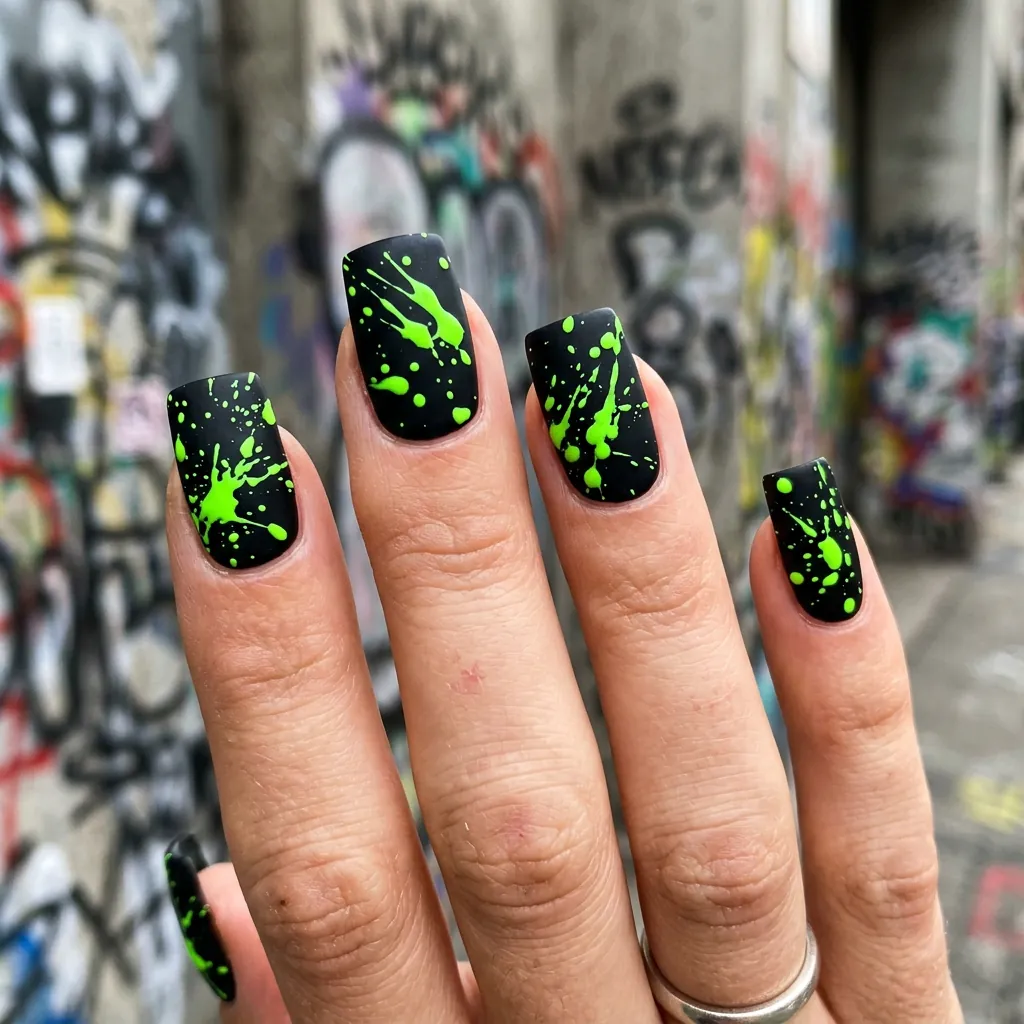 Splatter Paint Effect in Neon Green and Black Idea