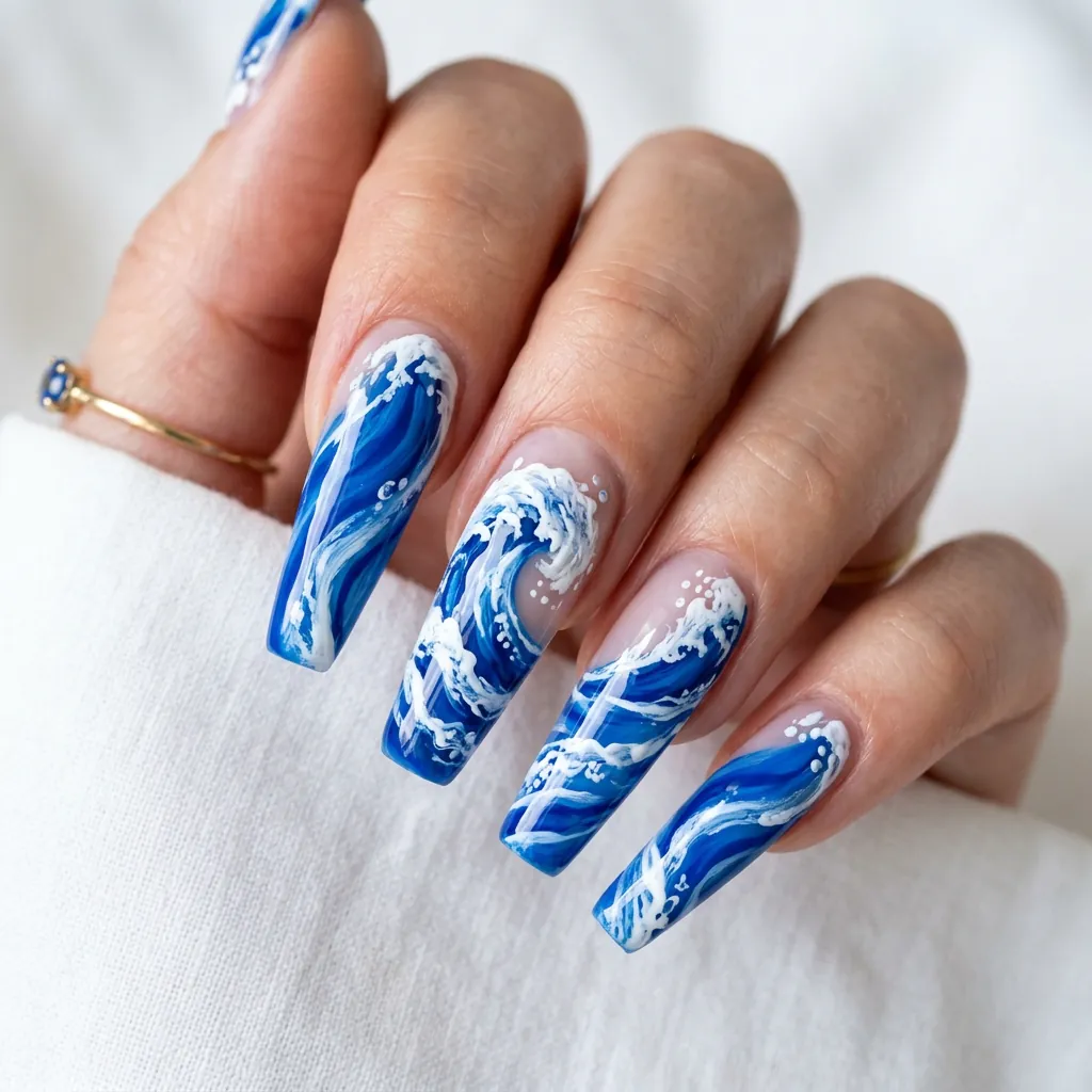 Cobalt Blue Ocean Wave Nails