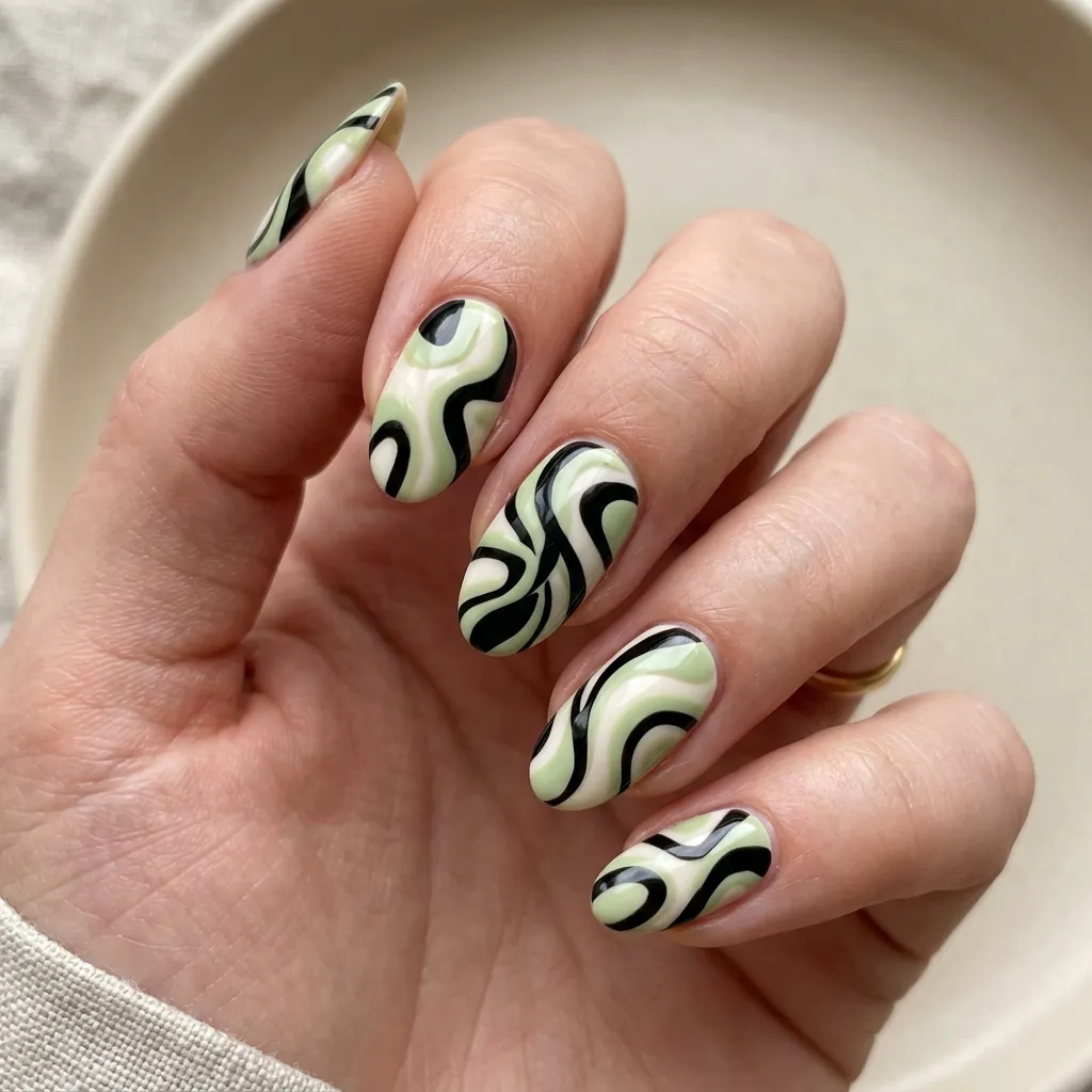 Abstract Black and Pistachio Green Swirls Idea