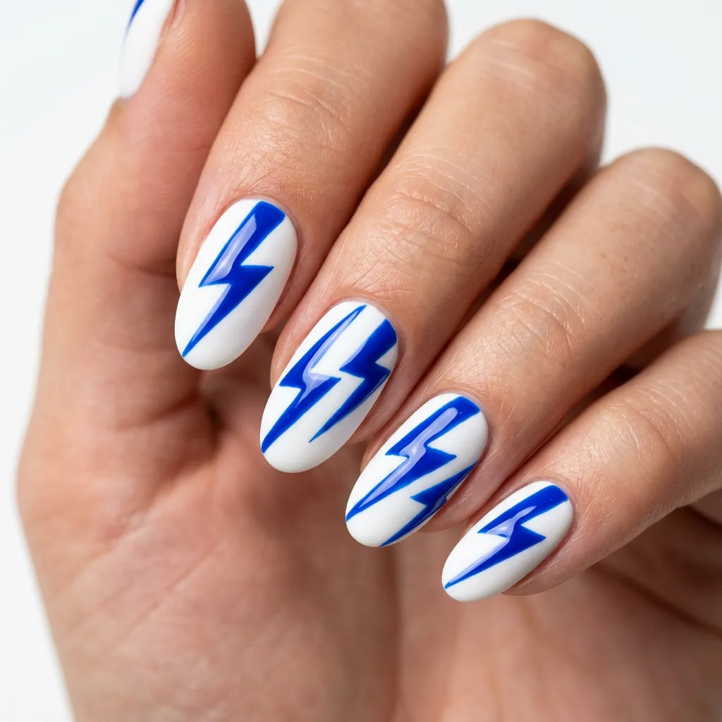 Cobalt Blue Lightning Bolt Nails