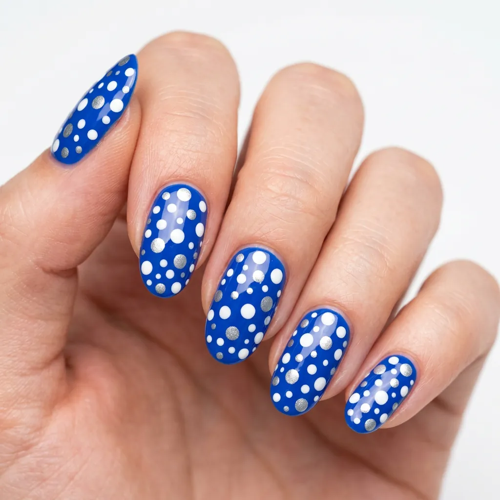 Cobalt Blue Polka Dot Nails