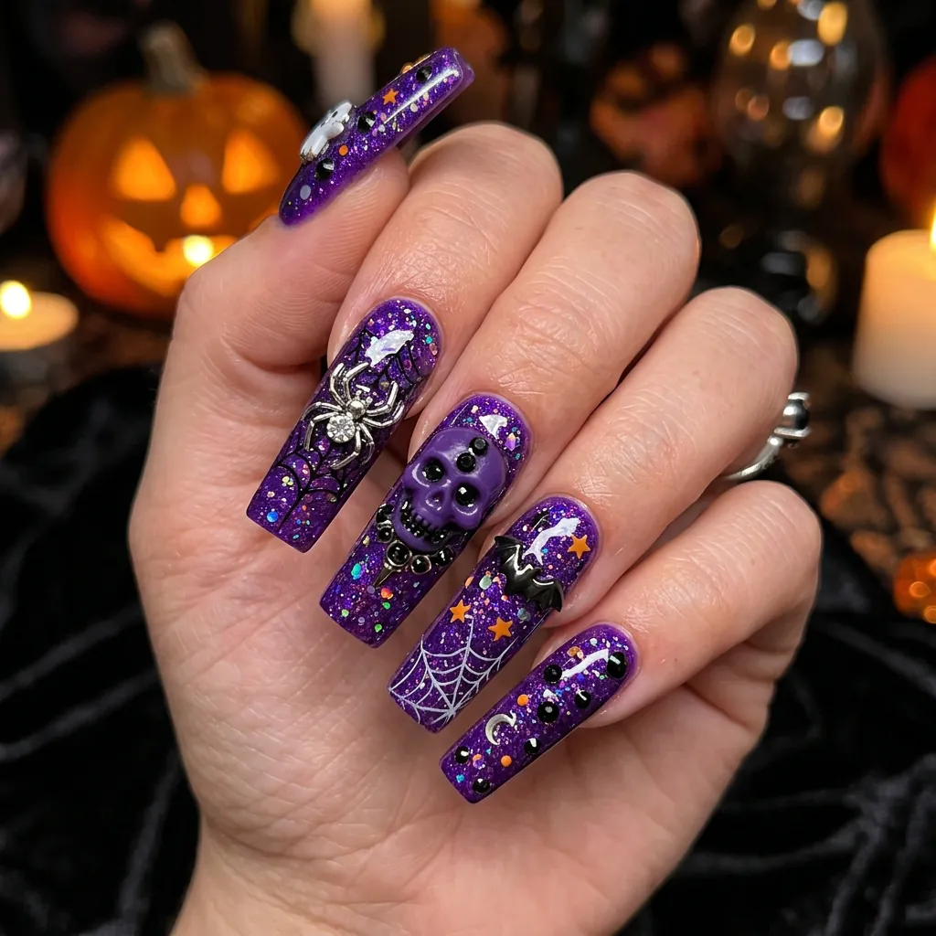 Purple Acrylic Halloween Nails Ideas