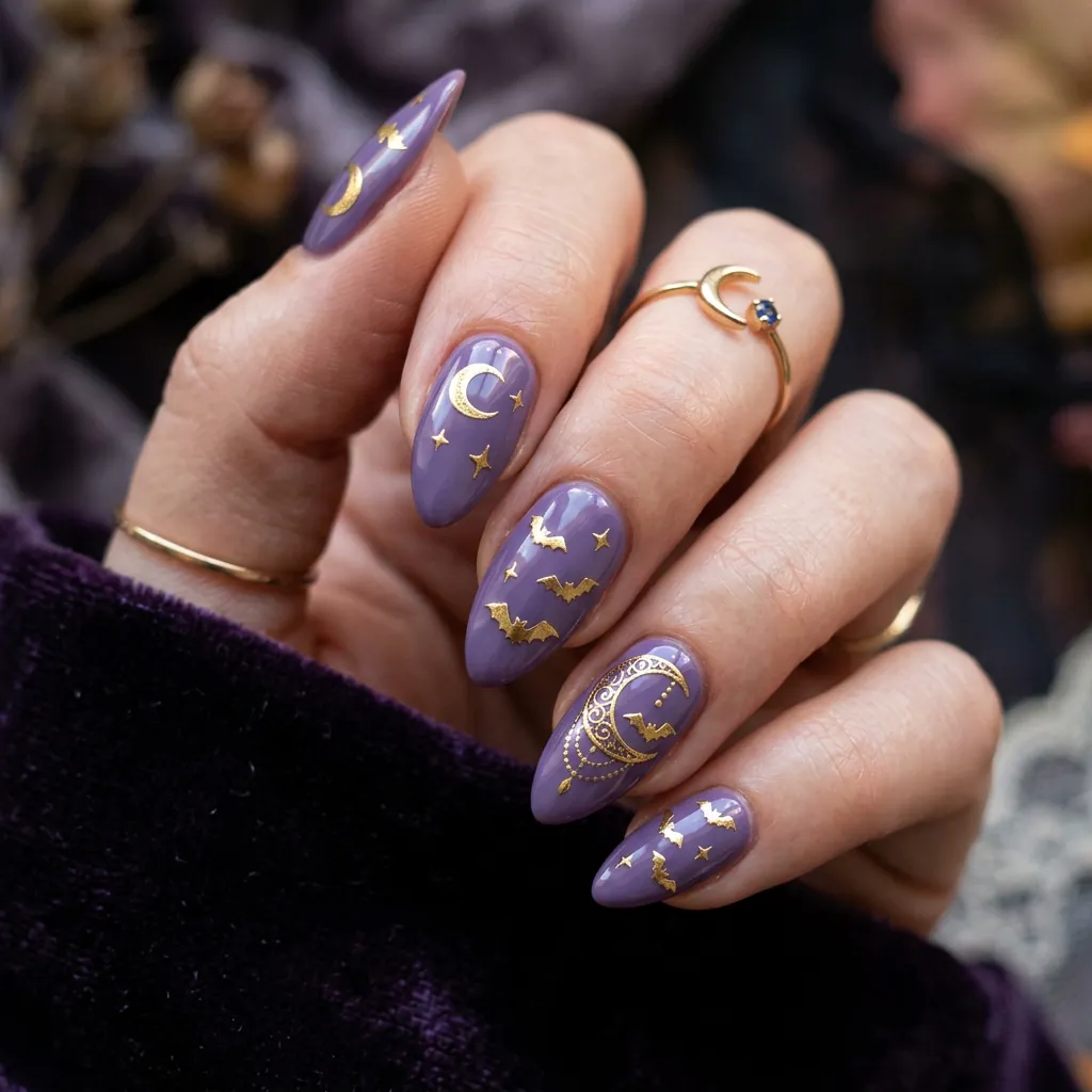 Purple Almond Nails Halloween Ideas