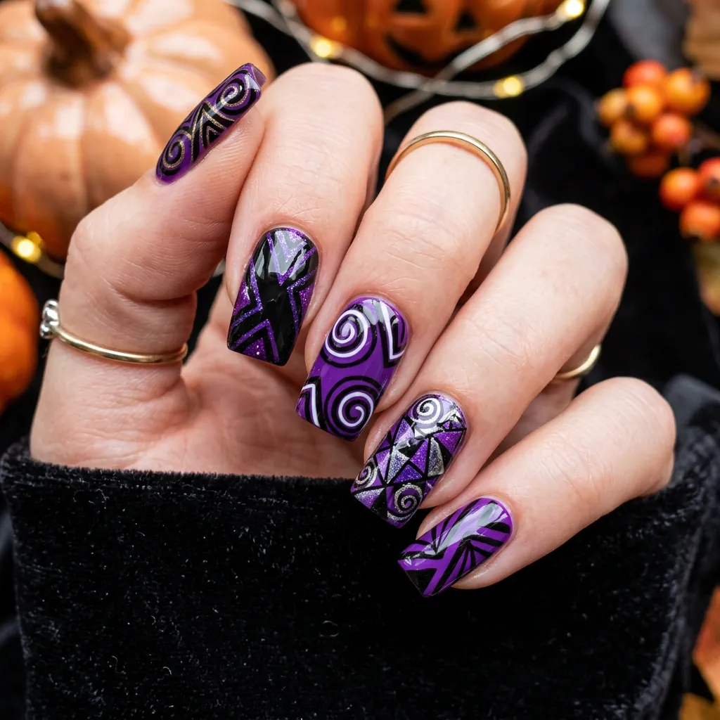 Purple and Black Halloween Nails Ideas