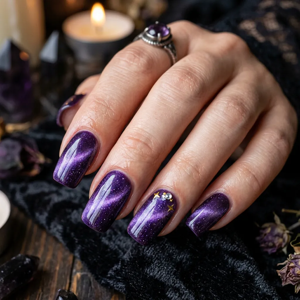 Purple Cat Eye Halloween Nails Ideas