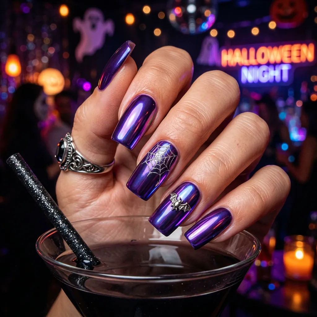 Purple Chrome Halloween Nails Ideas