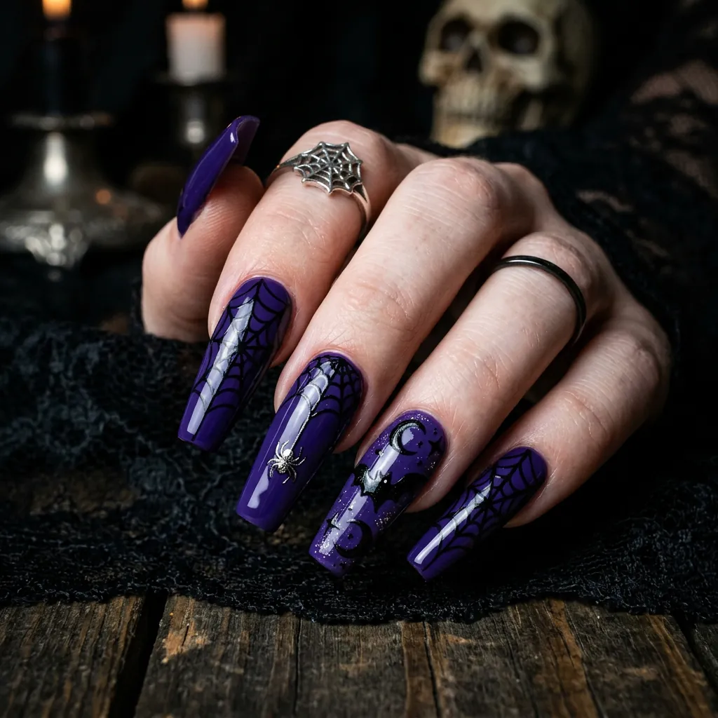 Purple Coffin Halloween Nails Ideas