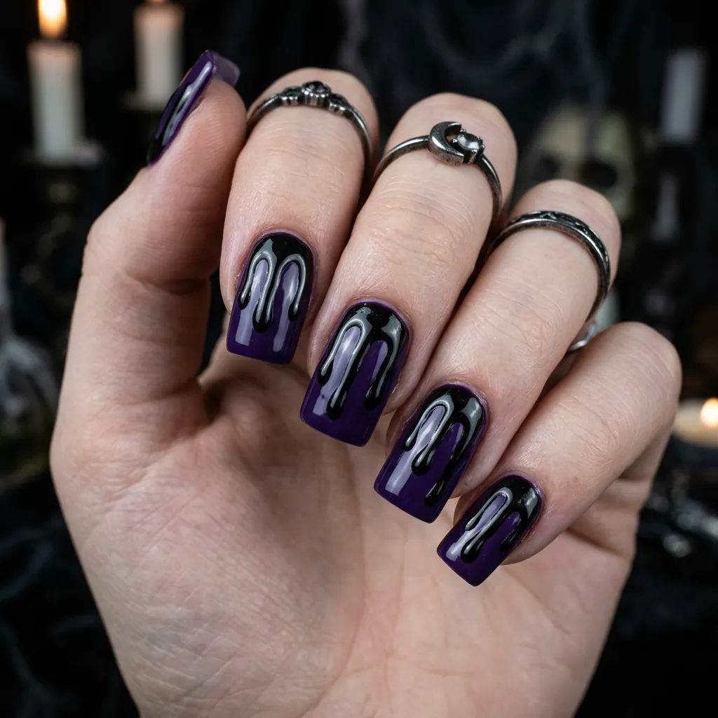 Purple Drip Nails Halloween Ideas