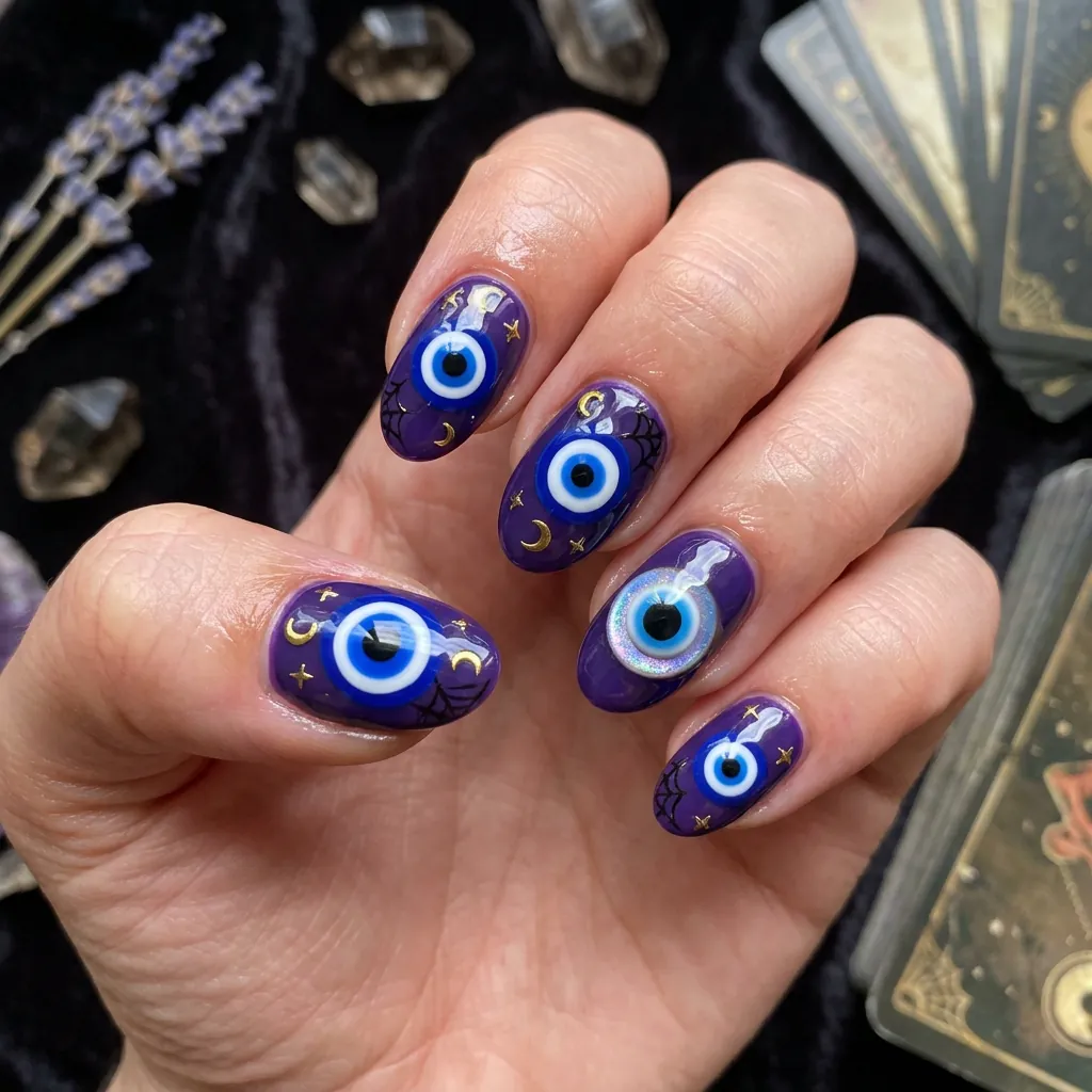 Purple Evil Eye Halloween Nails Ideas