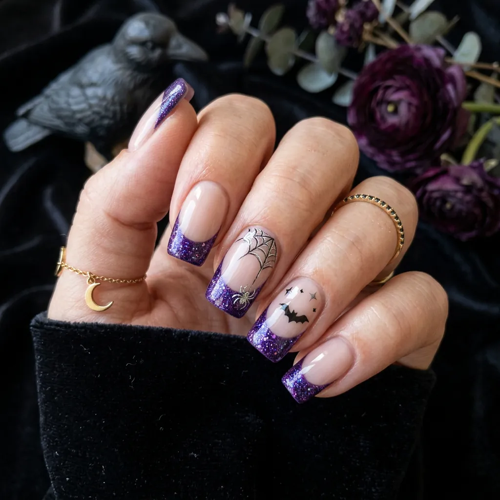 Purple French Tip Halloween Nails Ideas