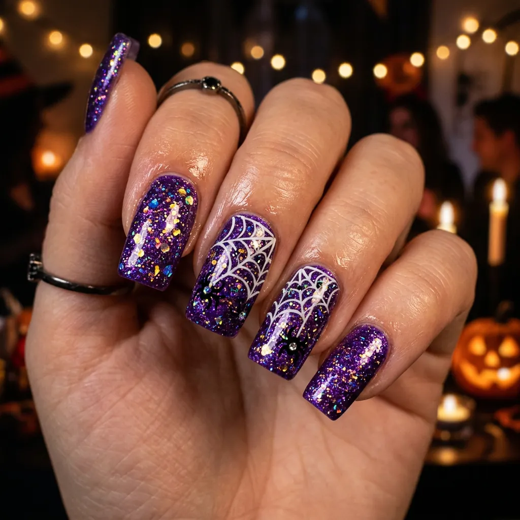 Purple Glitter Halloween Nails Ideas