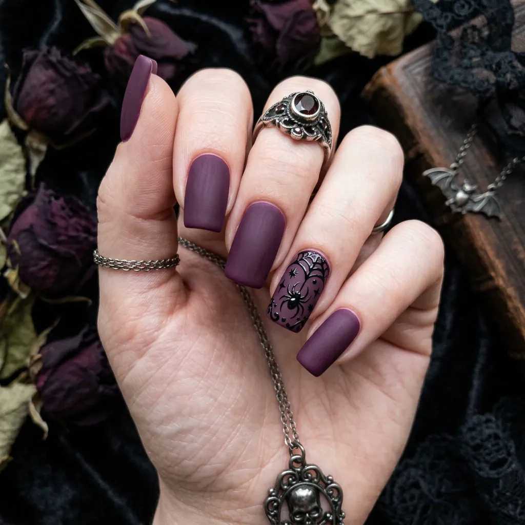 Matte Purple Halloween Nails Ideas