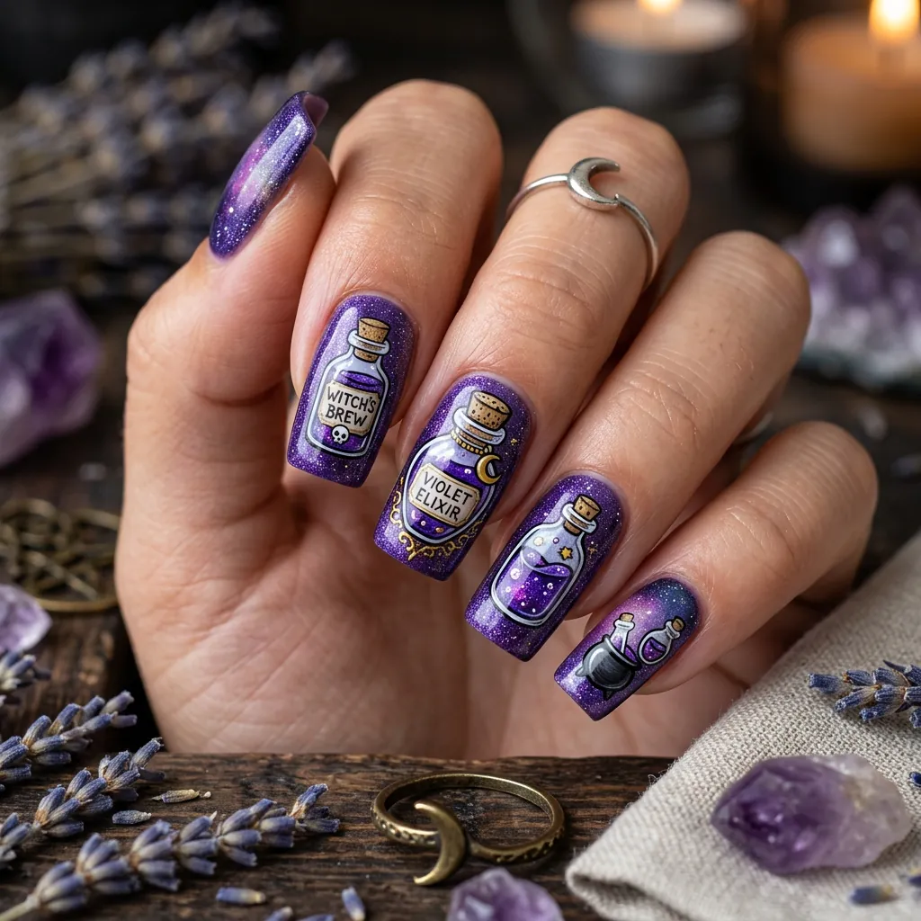 Purple Potion Bottle Nails Ideas